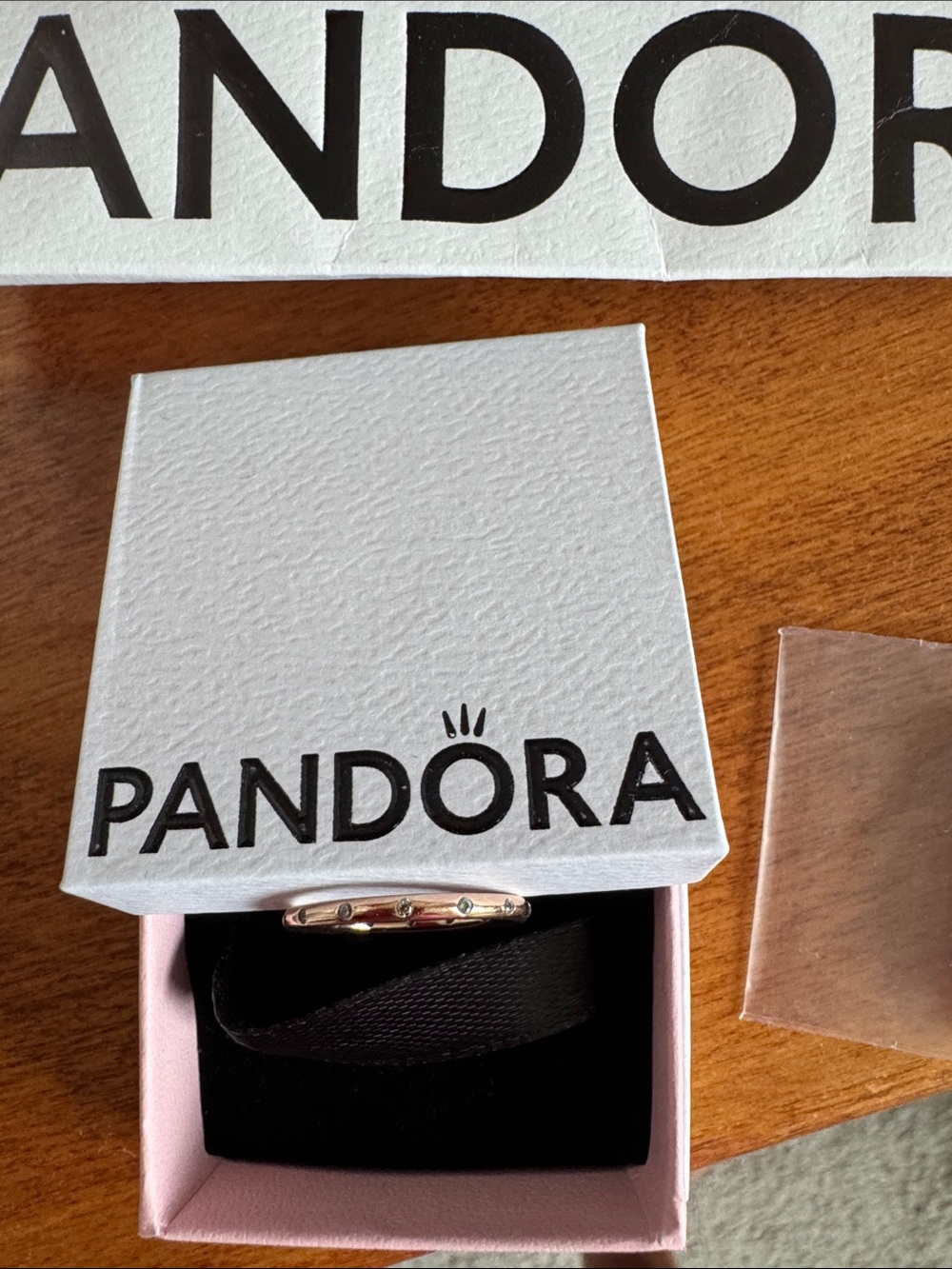 Pandora Rose Toned Ring with Clear Stones sz 7